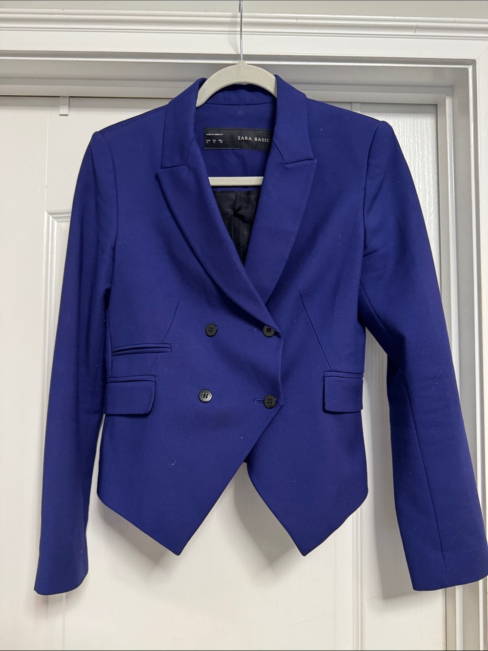 Zara Womens Double-Breasted Cobalt Blue Tailored Blazer